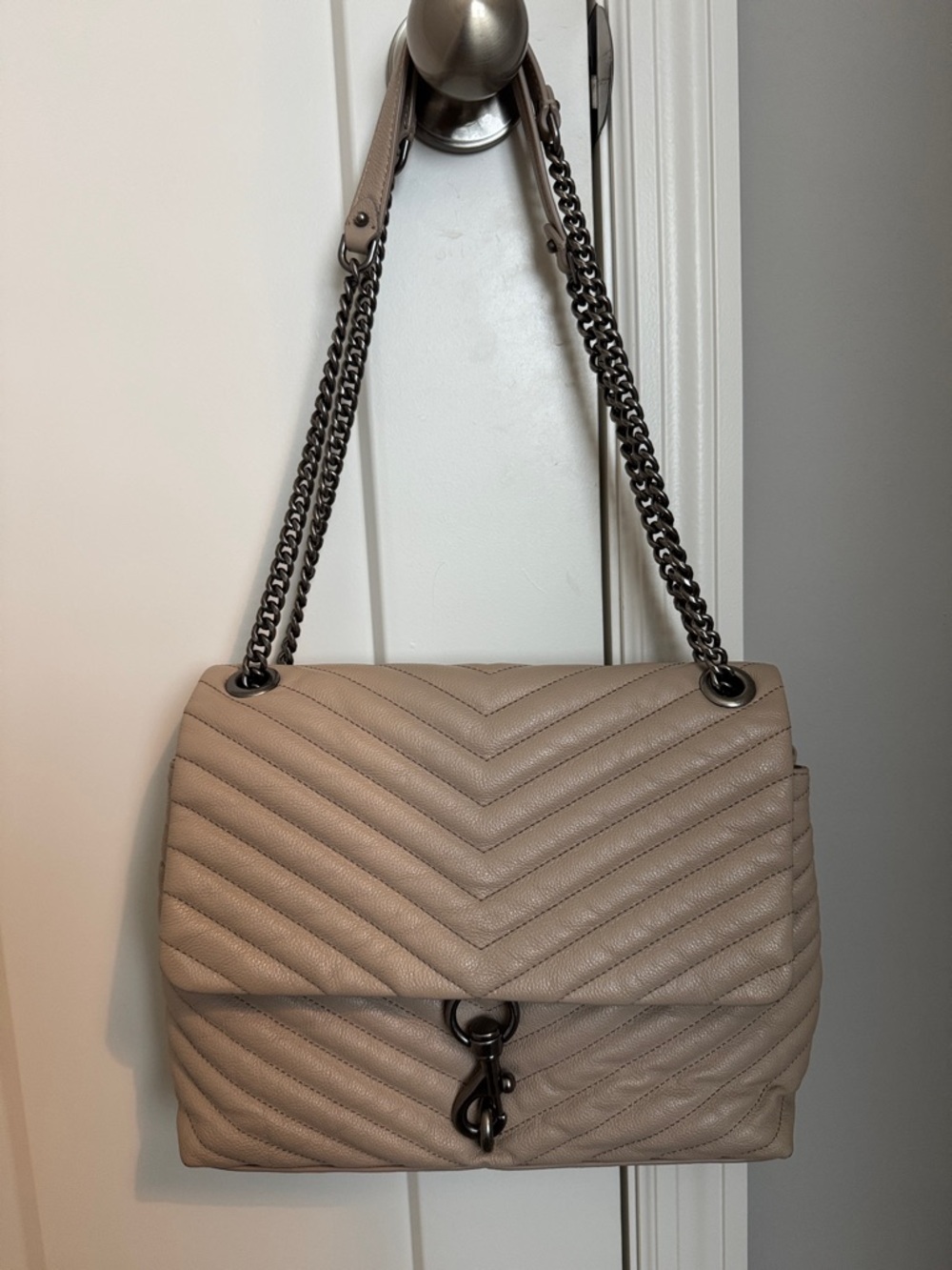 Rebecca Minkoff Quilted Shoulder Bag in Taupe with Gunmetal Chain